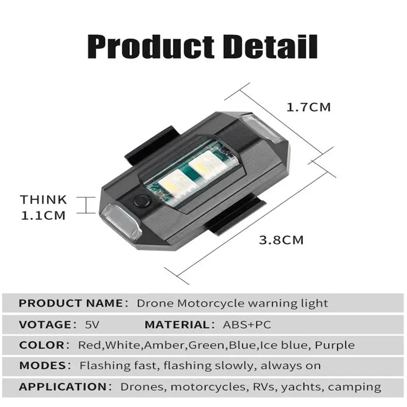 2 Pcs Set Multicolor LED Aircraft Light Strobe Light For Helmets Airplane Drone Light, IP54, Rechargeable