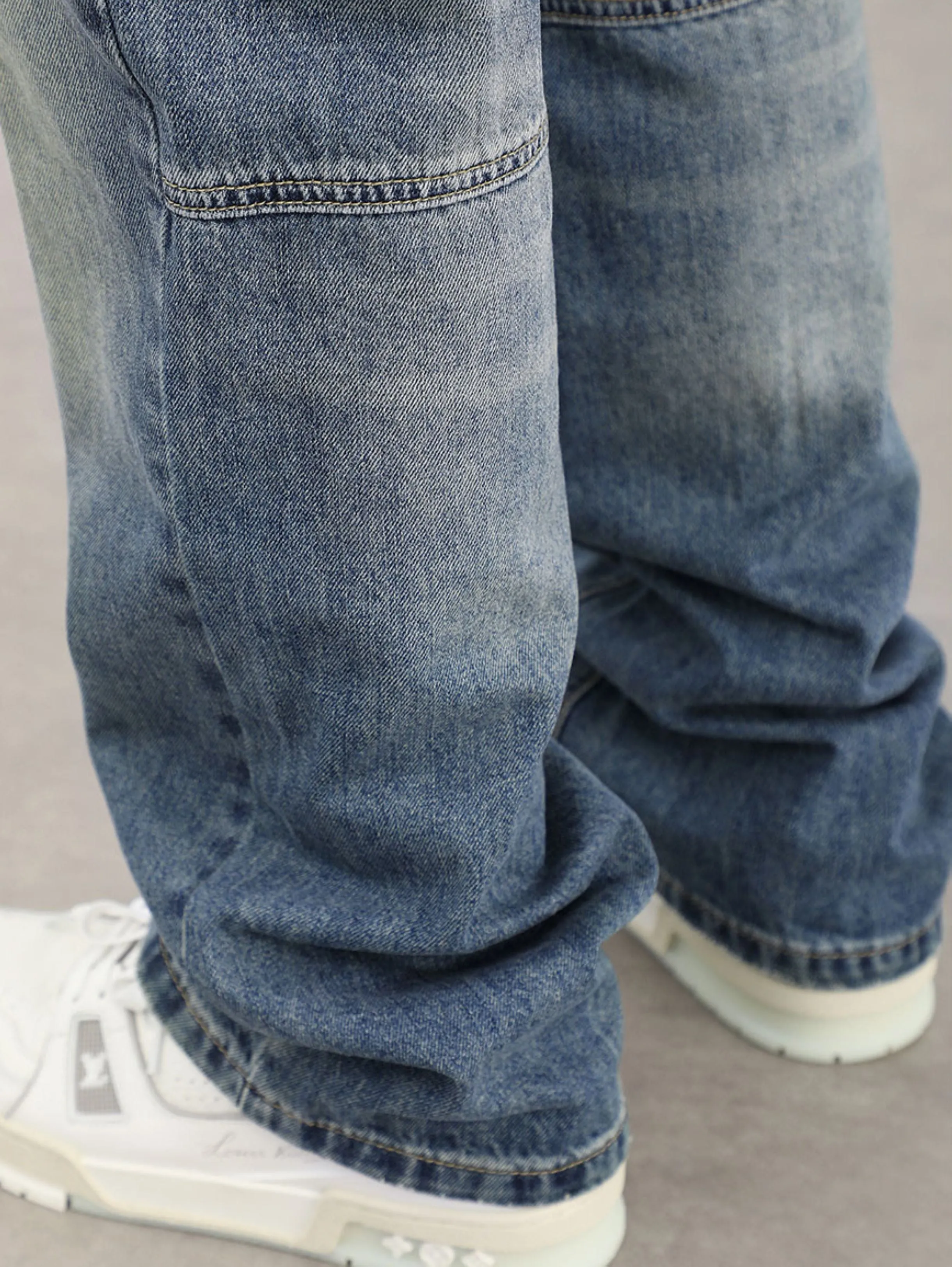 90's Front Seam Loose Fit Straight Leg Denim