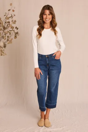 Adrift Denim Cropped Straight Leg Jeans in Mid Wash