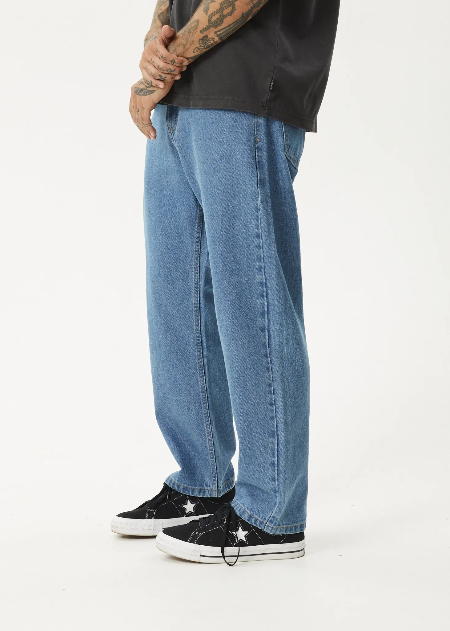 AFENDS Mens Ninety Two'S - Denim Relaxed Jeans - Worn Blue