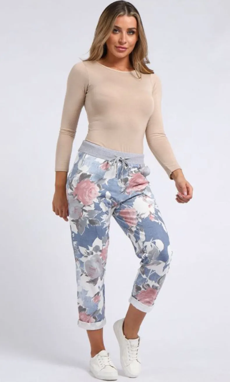 Anne   Kate Italian English Rose Light Denim Print Trouser 16-20