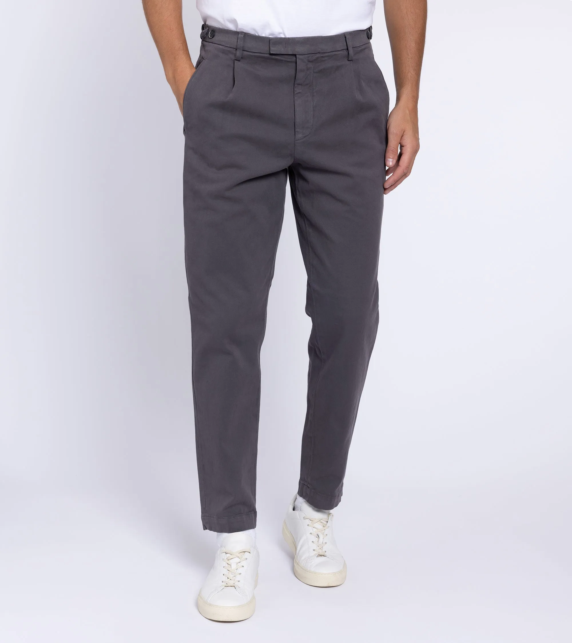 Barena Masco Mante Cotton Twill Pleated Trousers: Grey