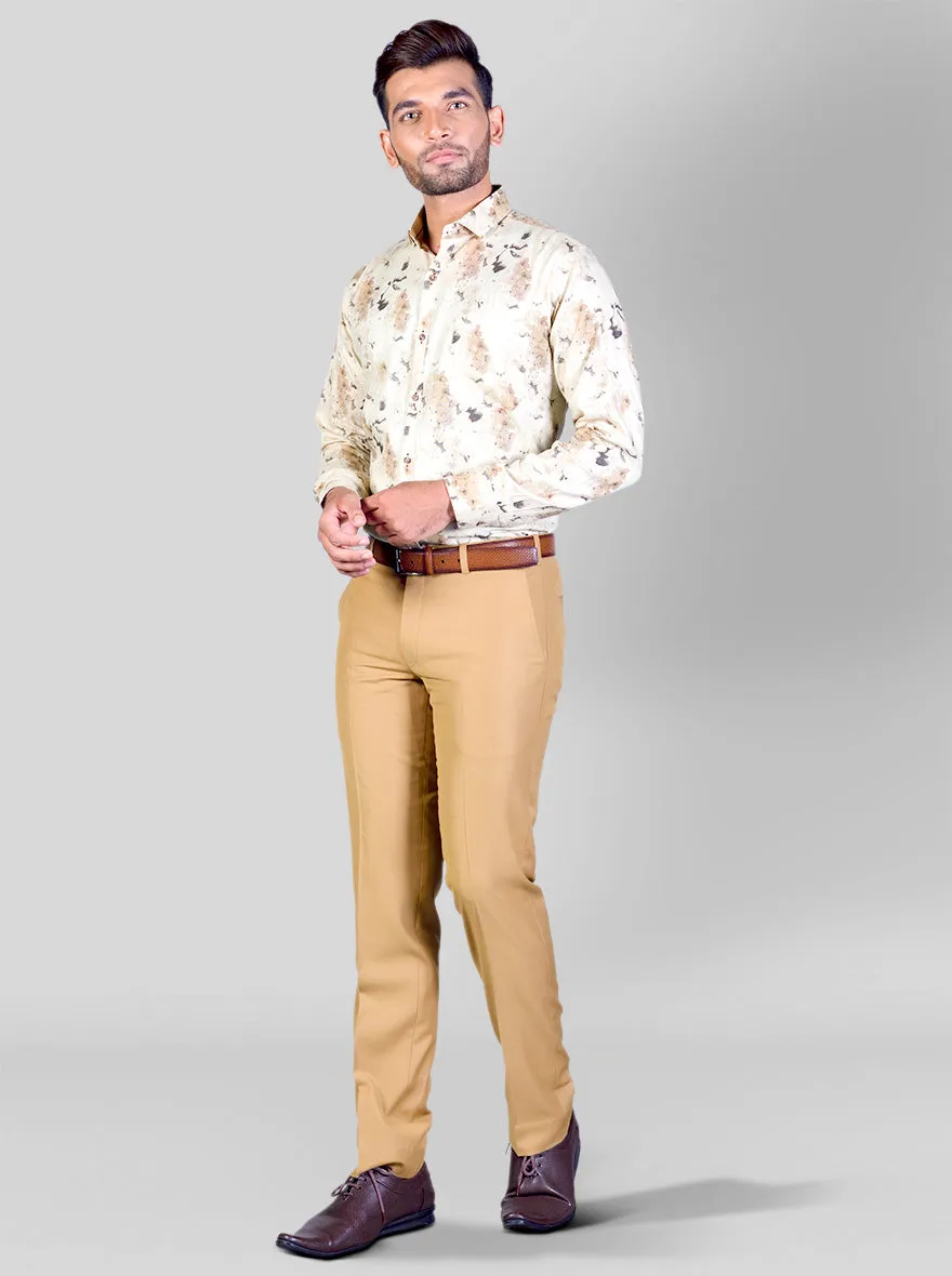 Beige & Brown Printed Slim Fit Party Wear Shirt | Greenfibre