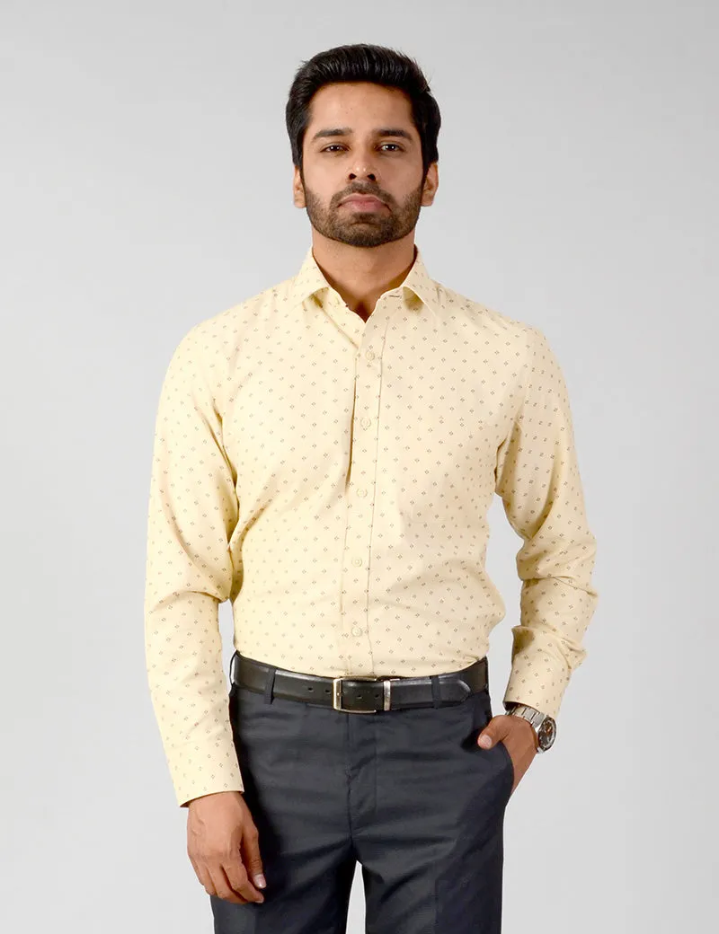 Beige & Rust Printed Slim Fit Formal Shirt | Greenfibre