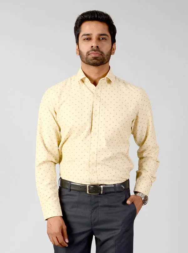 Beige & Rust Printed Slim Fit Formal Shirt | Greenfibre