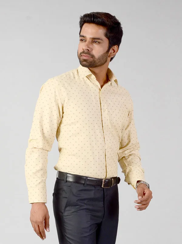 Beige & Rust Printed Slim Fit Formal Shirt | Greenfibre