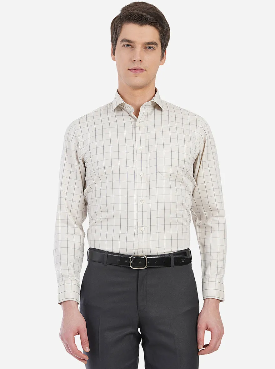 Beige Blue Checked Slim Fit Formal Shirt | Greenfibre