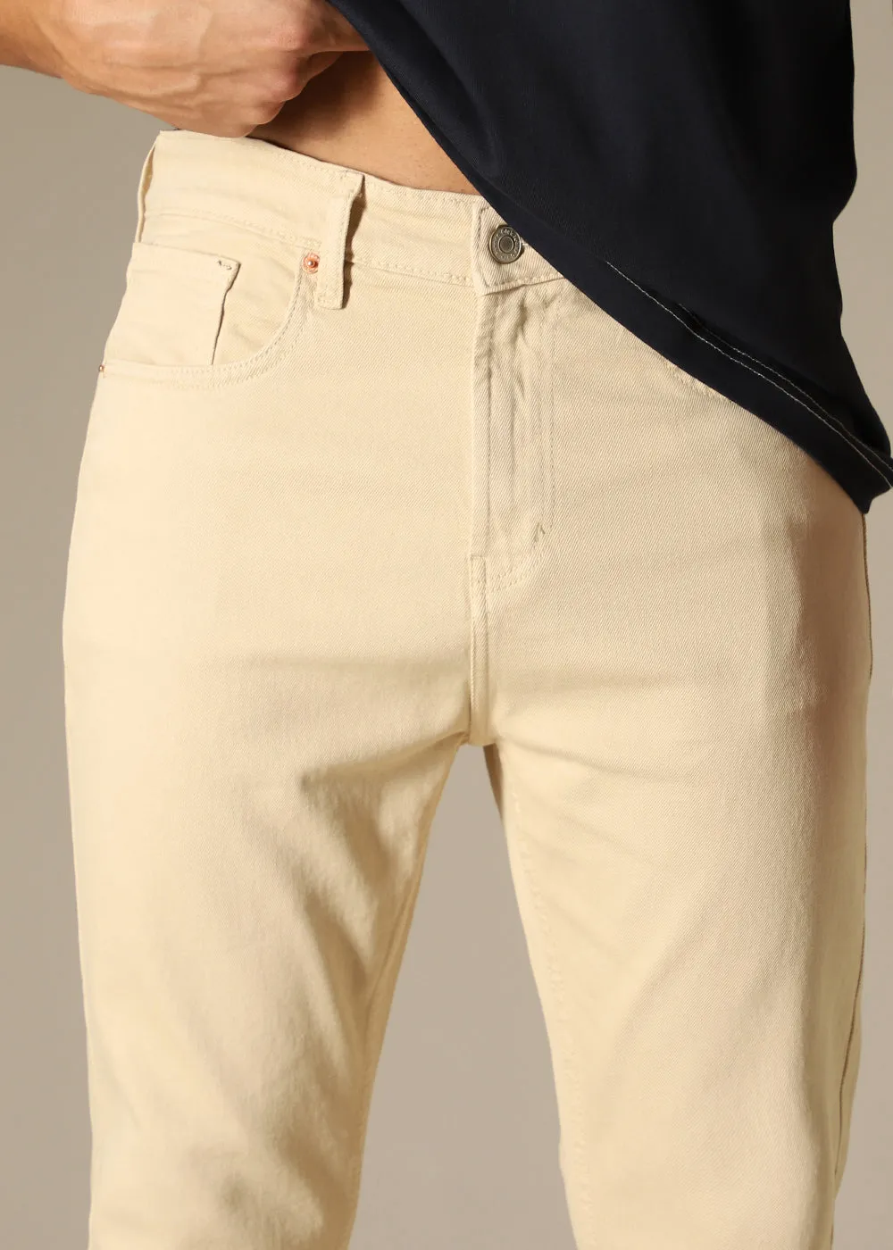 Beige Carrot Fit Denim