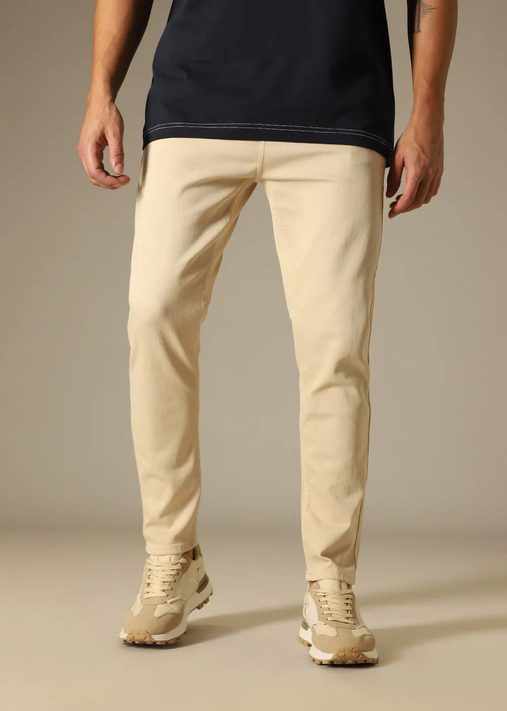 Beige Carrot Fit Denim