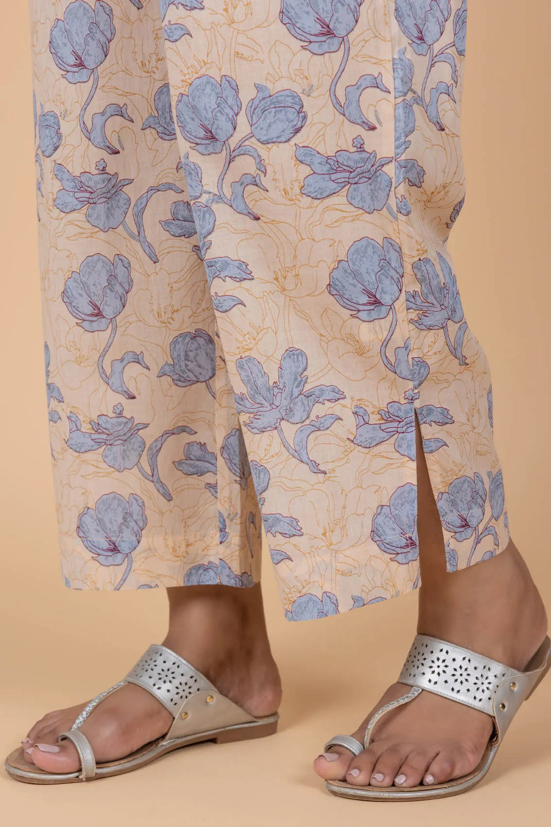 Beige Printed Trousers