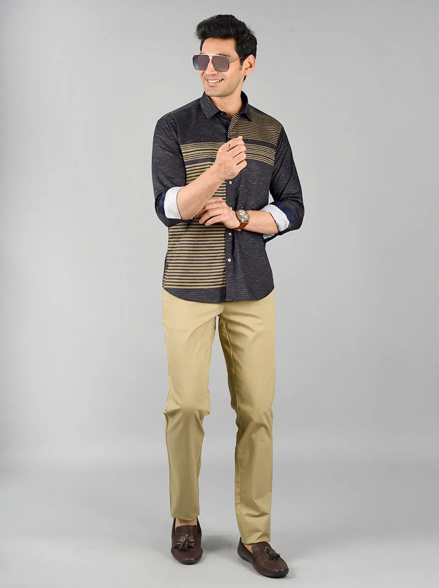 Beige Solid Slim Fit Casual Trouser | JadeBlue