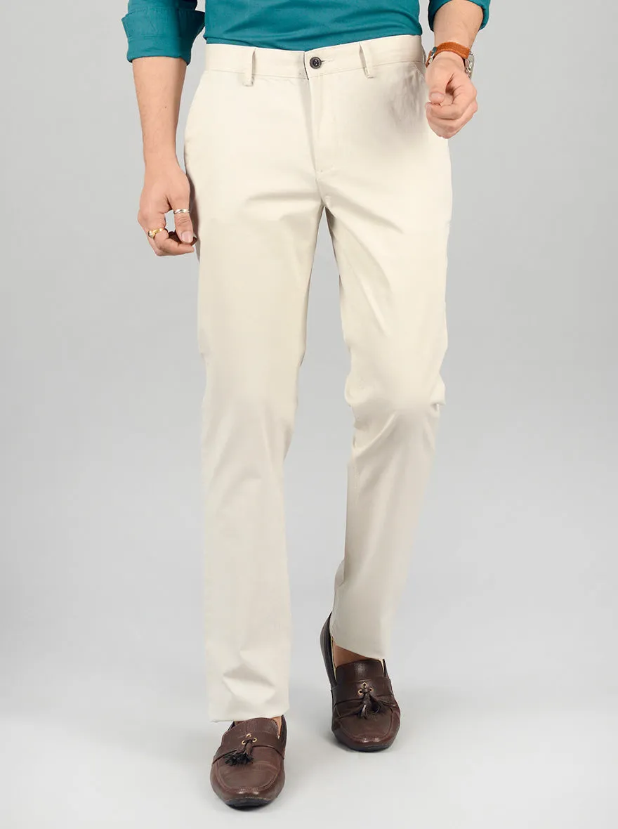 Beige Solid Slim Fit Casual Trouser | JadeBlue