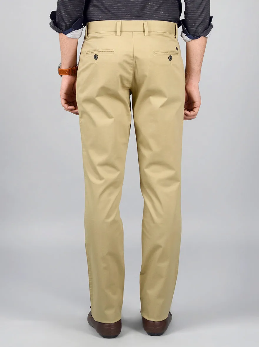 Beige Solid Slim Fit Casual Trouser | JadeBlue