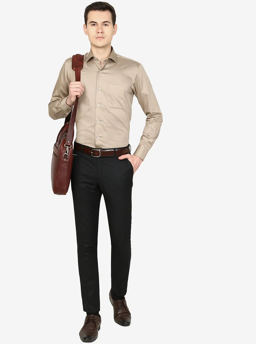 Beige Solid Slim Fit Formal Shirt | Metal