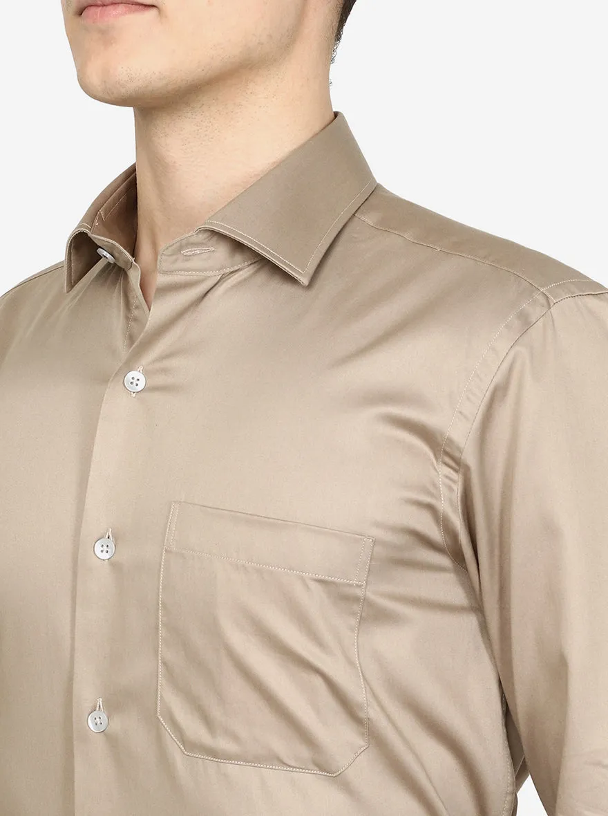 Beige Solid Slim Fit Formal Shirt | Metal