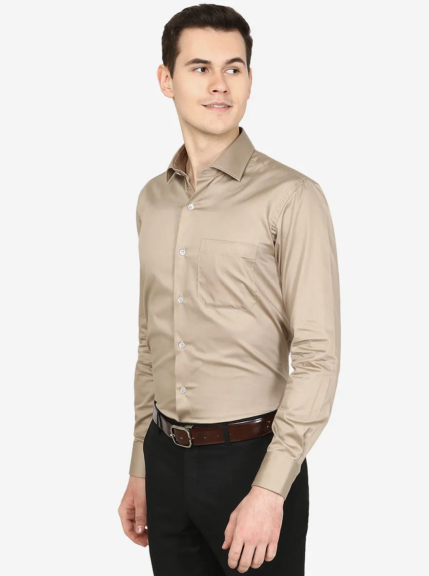 Beige Solid Slim Fit Formal Shirt | Metal