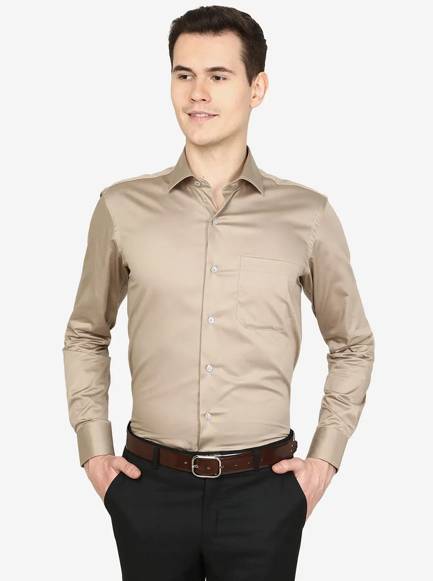 Beige Solid Slim Fit Formal Shirt | Metal