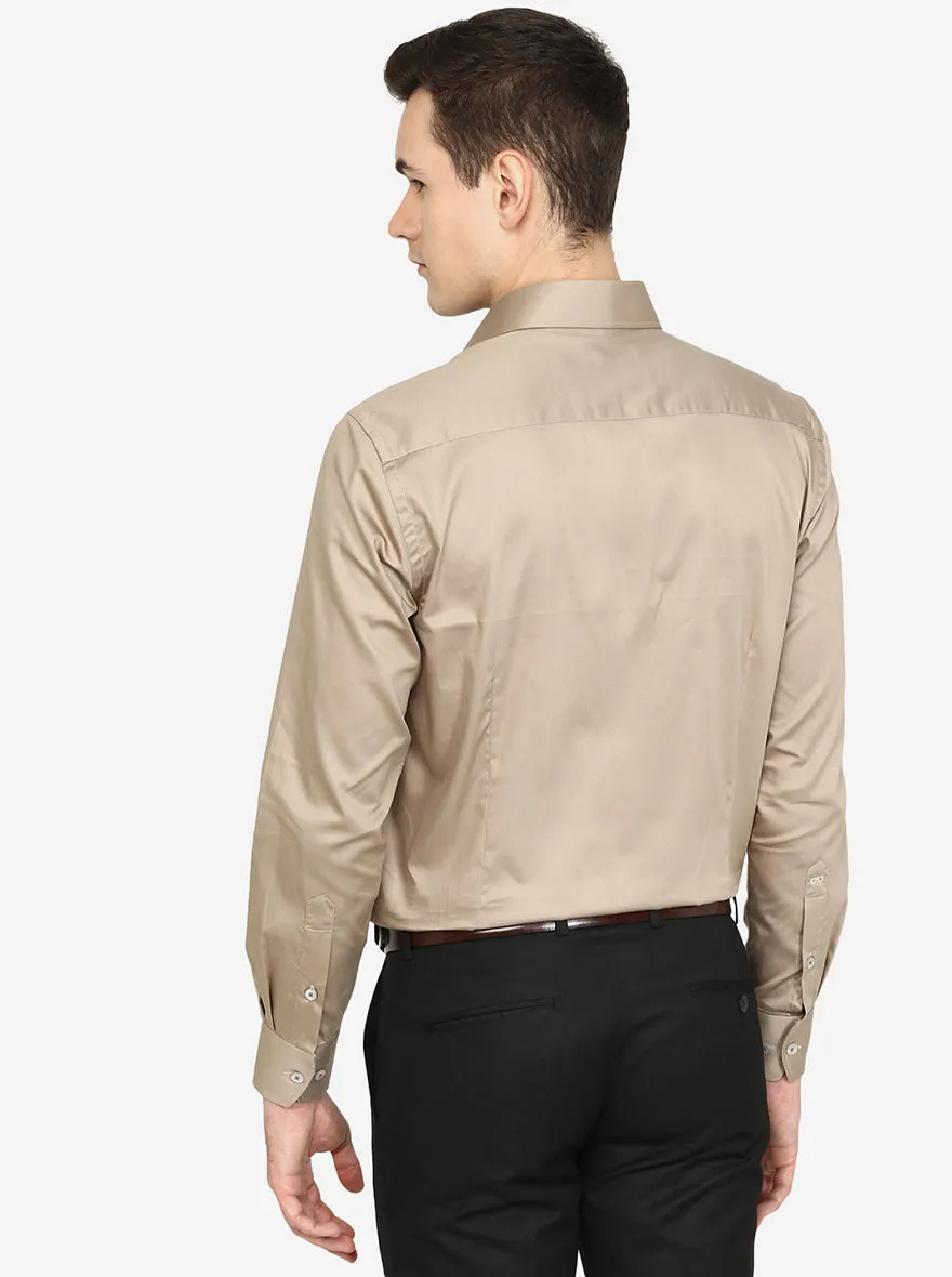 Beige Solid Slim Fit Formal Shirt | Metal