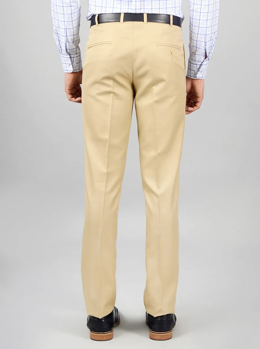 Beige Solid Slim Fit Formal Trouser | Greenfibre