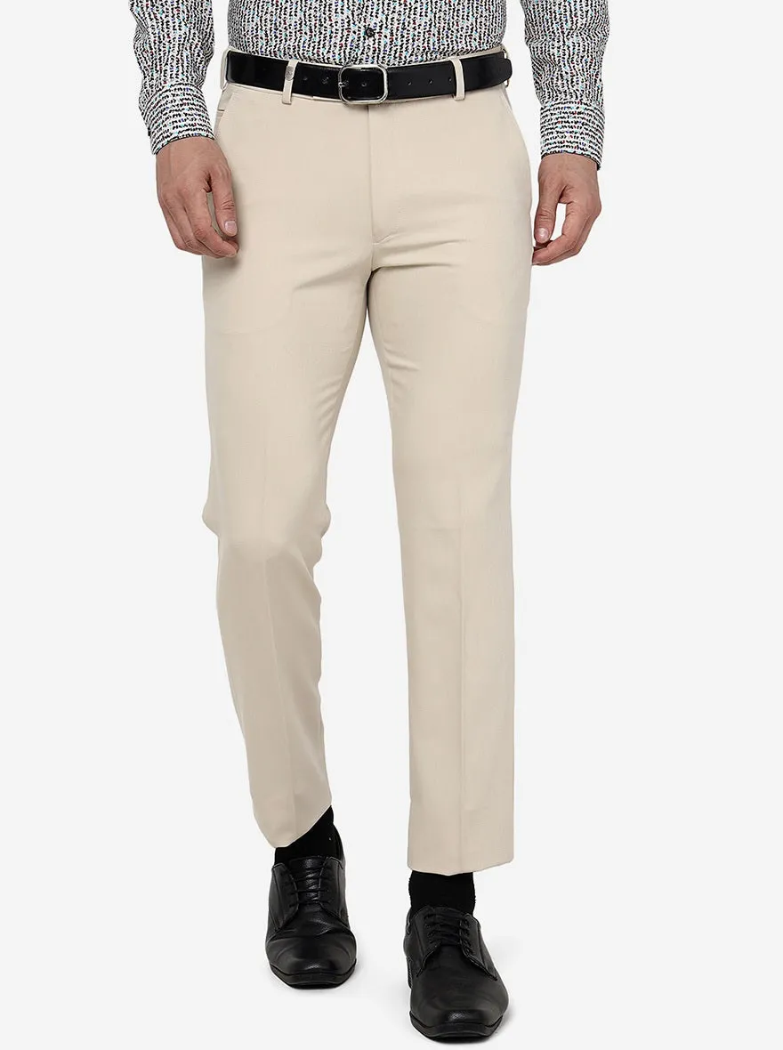 Beige Solid Slim Fit Formal Trouser | JB Studio