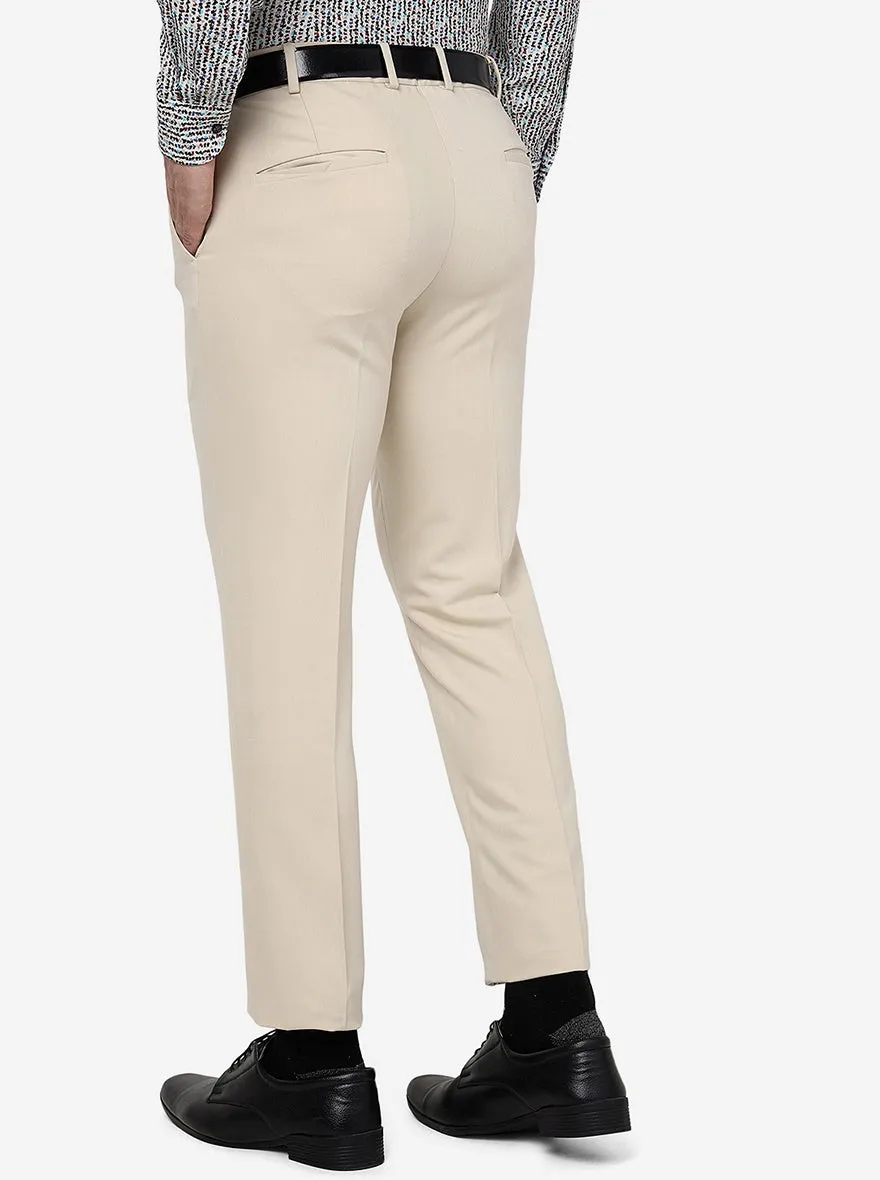 Beige Solid Slim Fit Formal Trouser | JB Studio