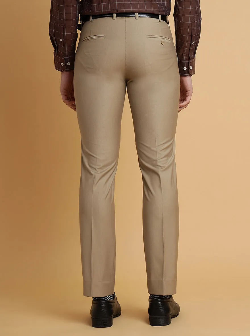 Beige Solid Slim Fit Formal Trouser | Metal