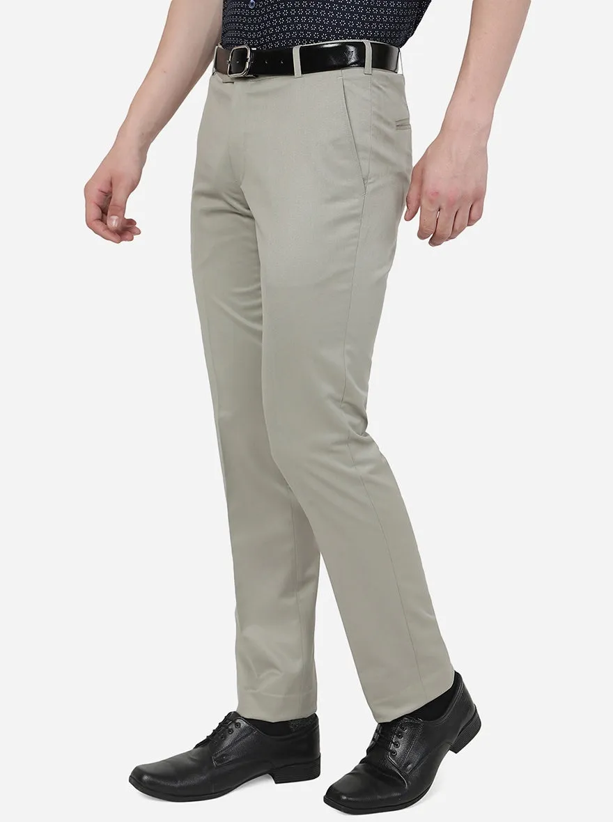 Beige Solid Slim Fit Formal Trouser | Metal