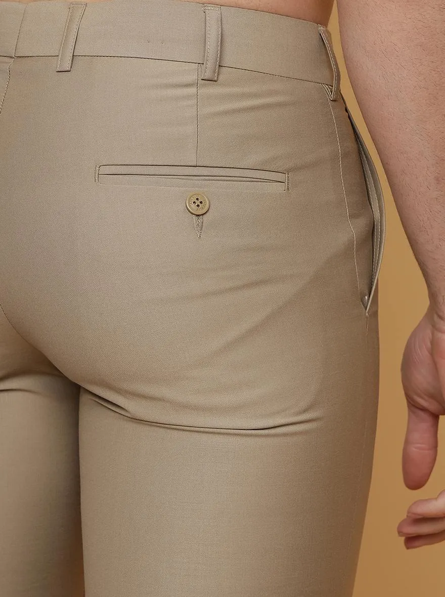 Beige Solid Slim Fit Formal Trouser | Metal