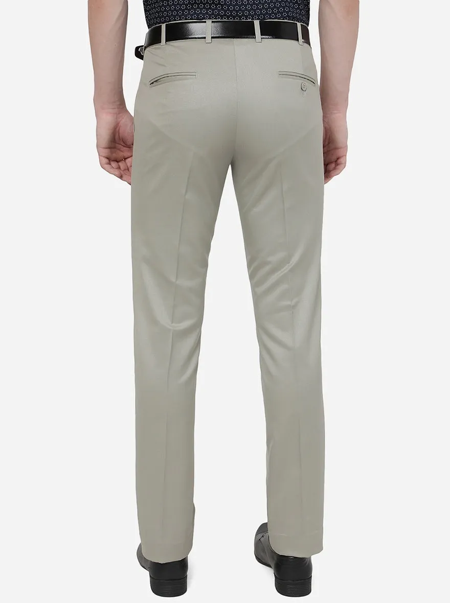 Beige Solid Slim Fit Formal Trouser | Metal