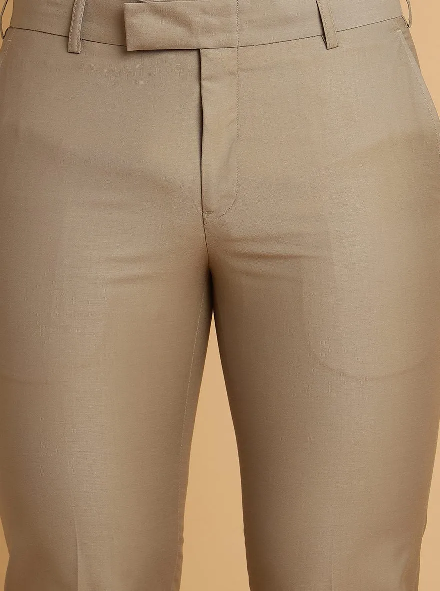 Beige Solid Slim Fit Formal Trouser | Metal