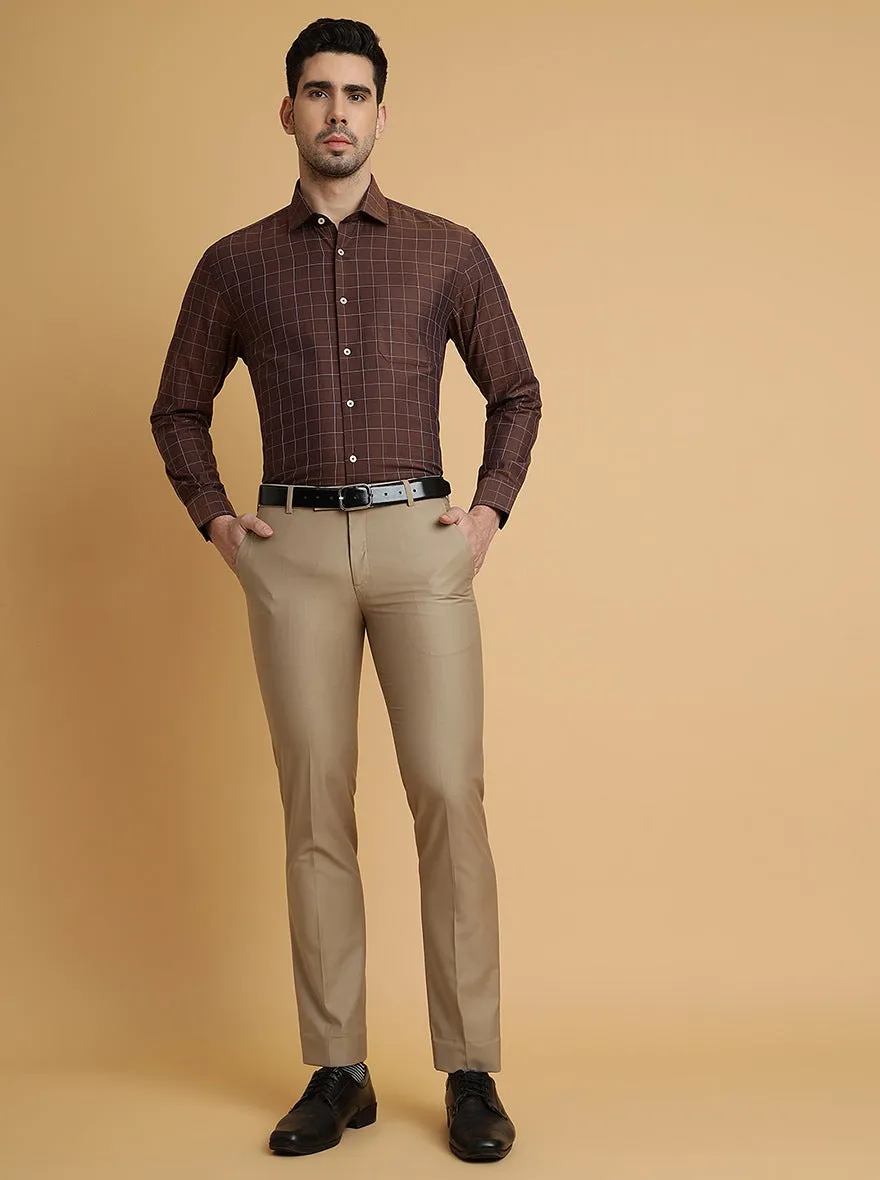 Beige Solid Slim Fit Formal Trouser | Metal