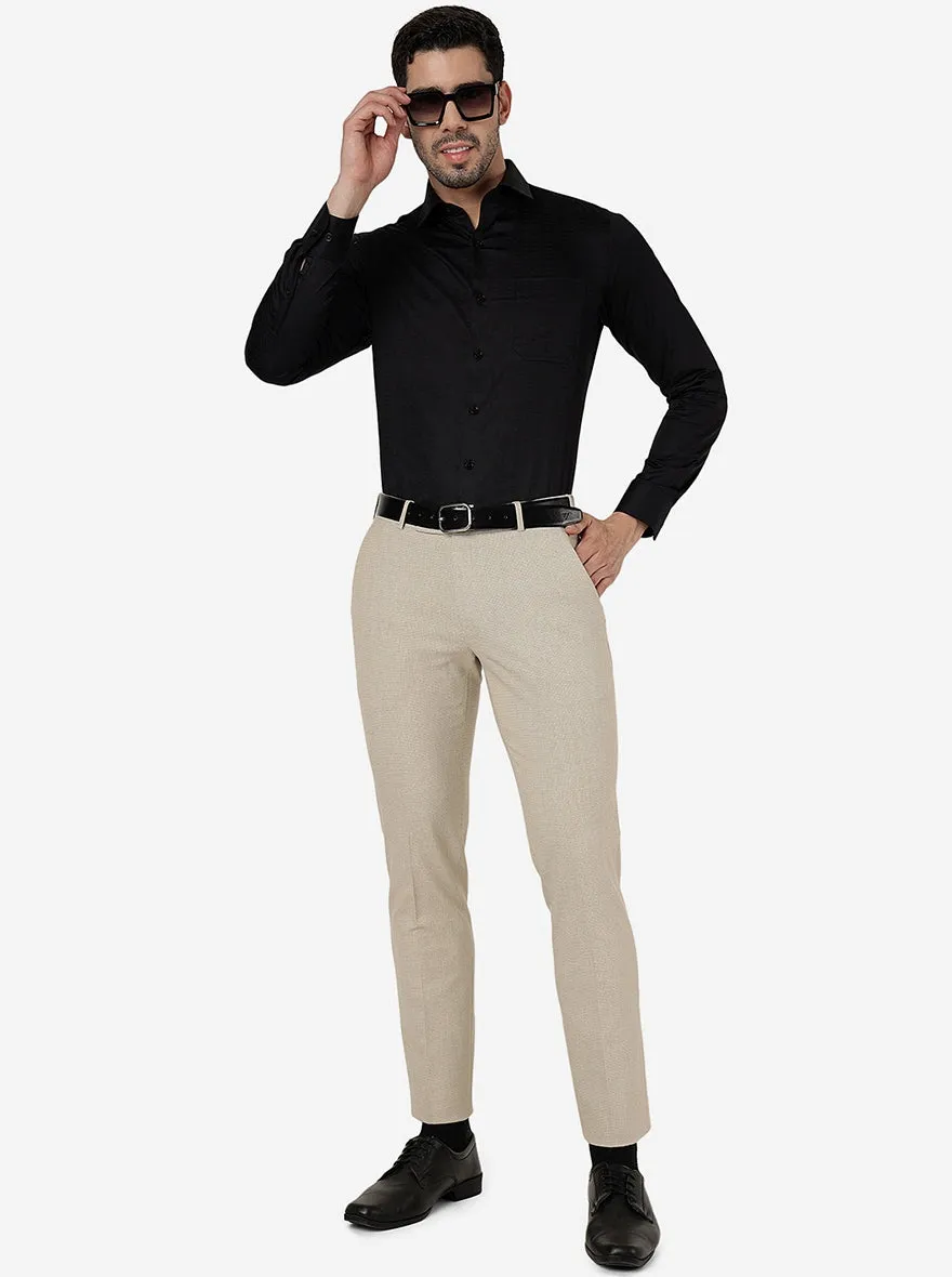 Beige Solid Super Slim Fit Formal Trouser | JadeBlue