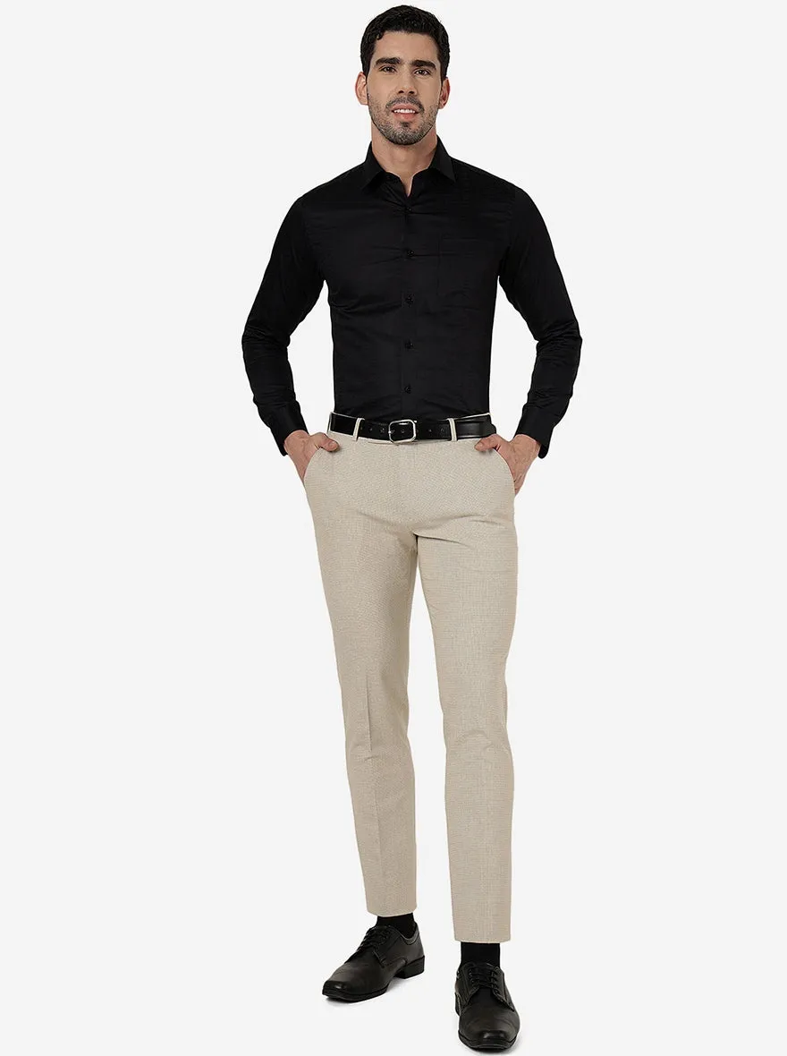 Beige Solid Super Slim Fit Formal Trouser | JadeBlue