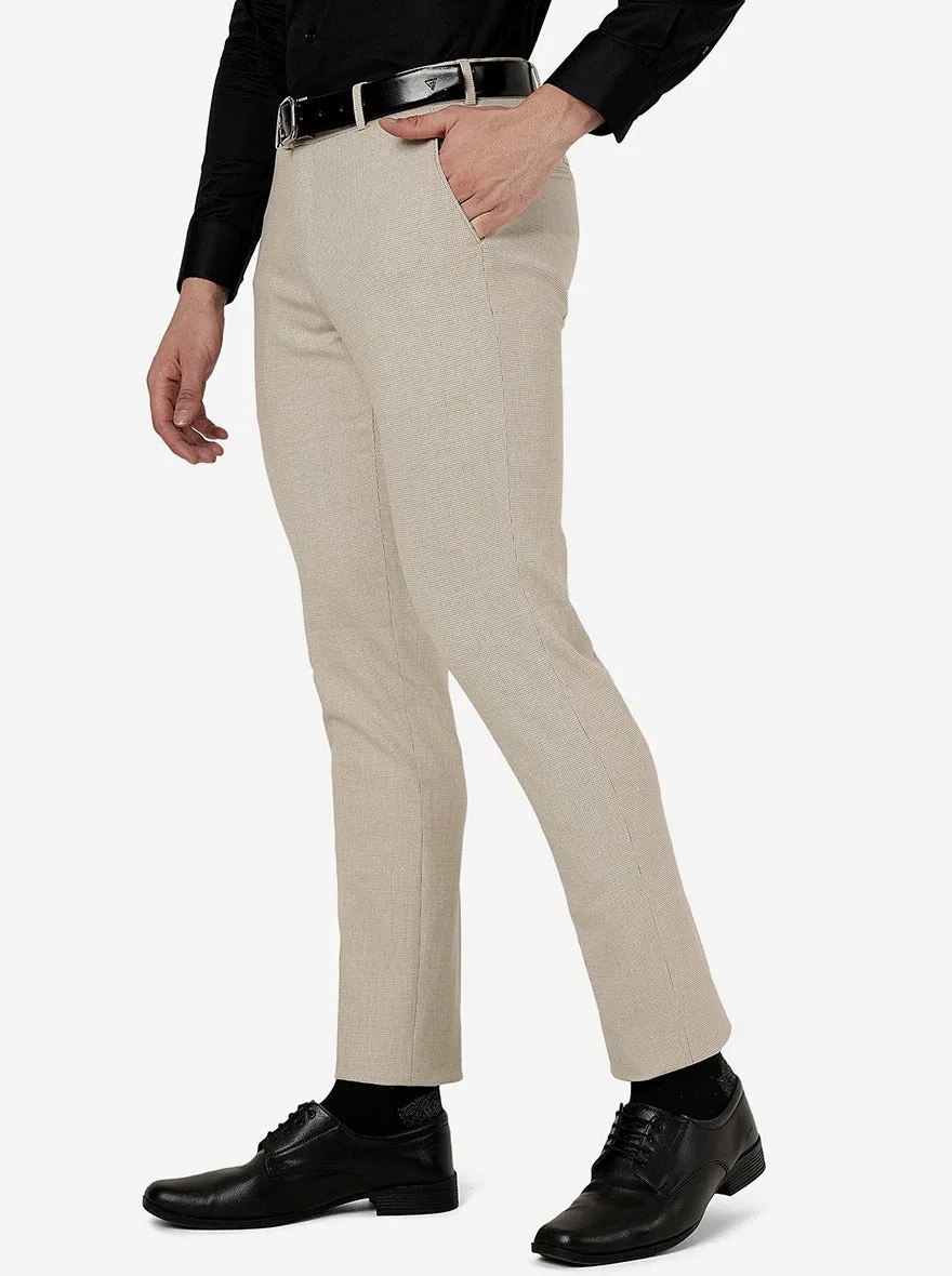 Beige Solid Super Slim Fit Formal Trouser | JadeBlue