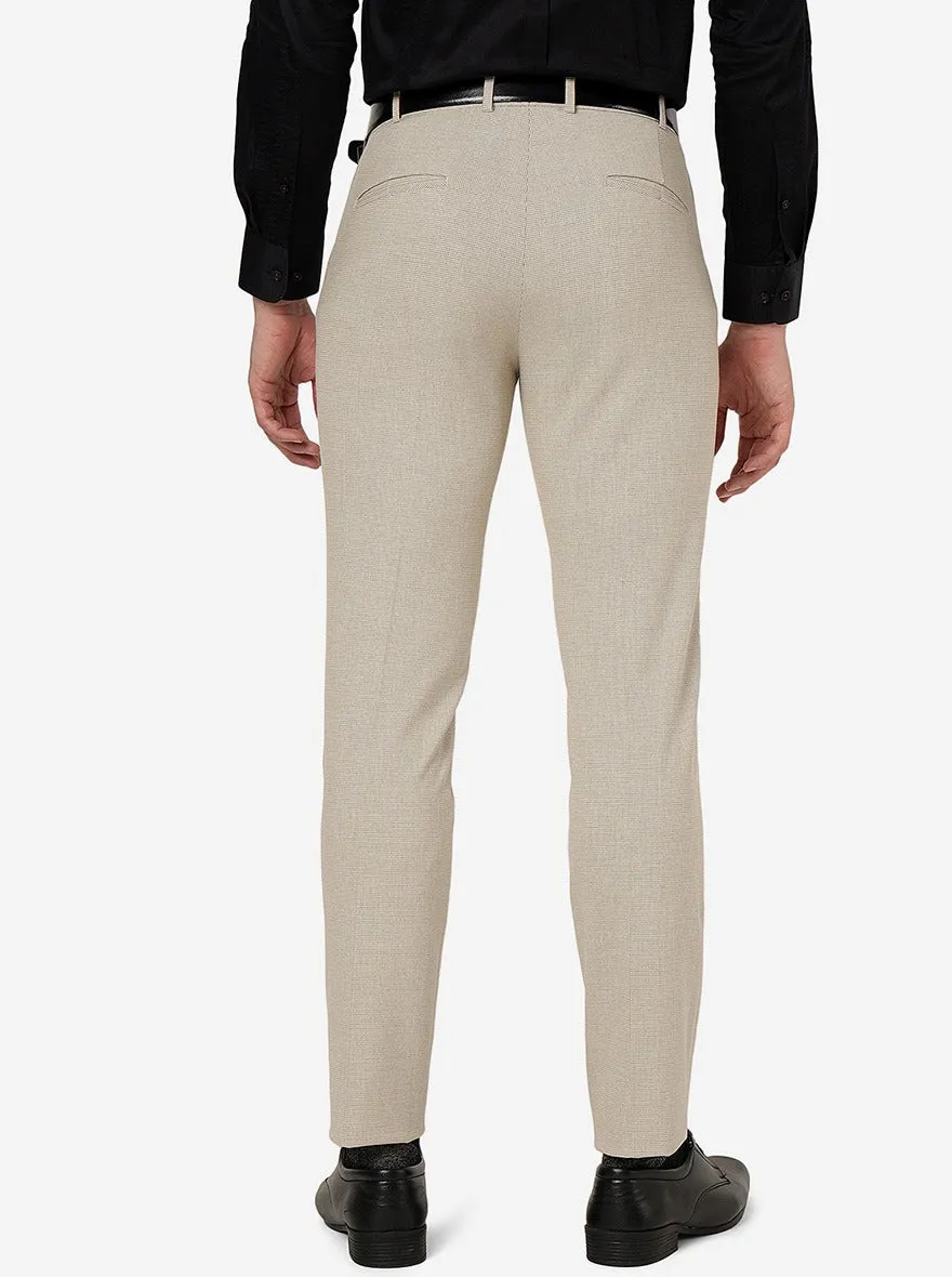 Beige Solid Super Slim Fit Formal Trouser | JadeBlue