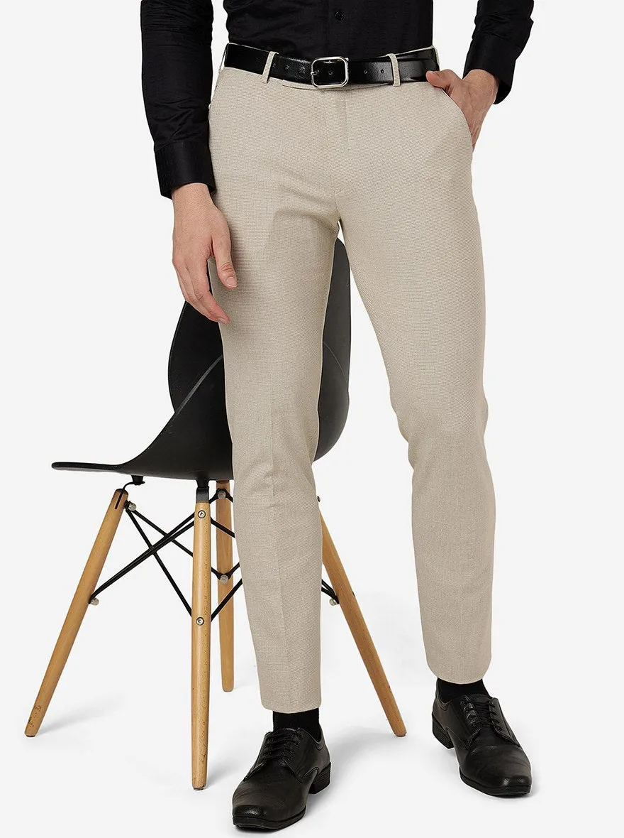 Beige Solid Super Slim Fit Formal Trouser | JadeBlue