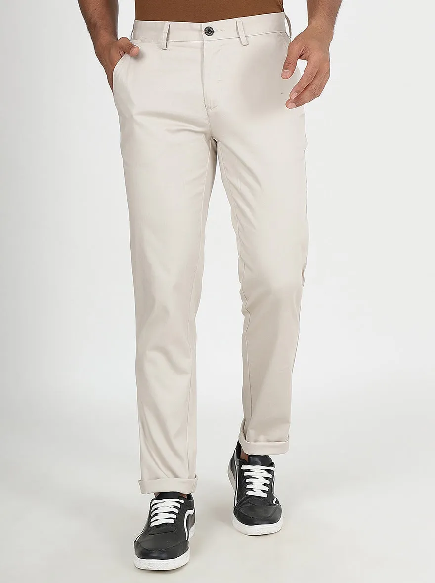 Beige Solid Uno Fit Casual Trouser | JadeBlue