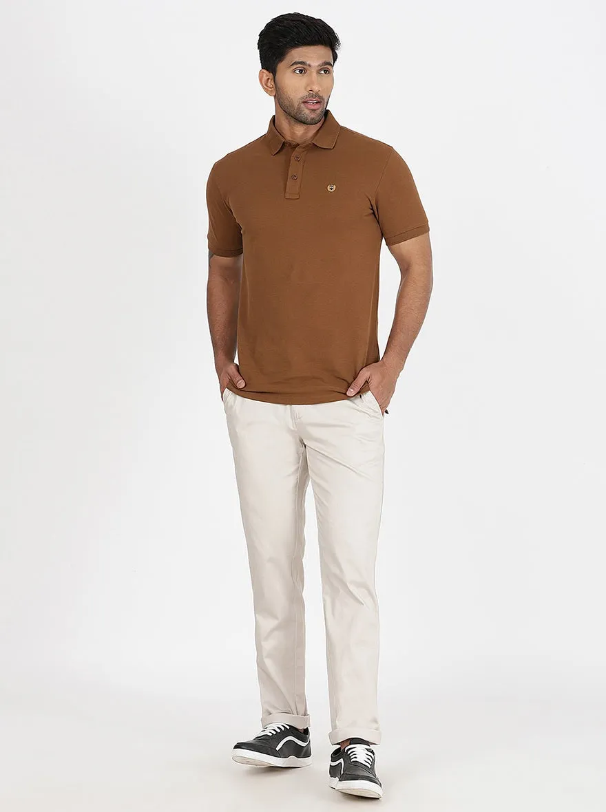 Beige Solid Uno Fit Casual Trouser | JadeBlue