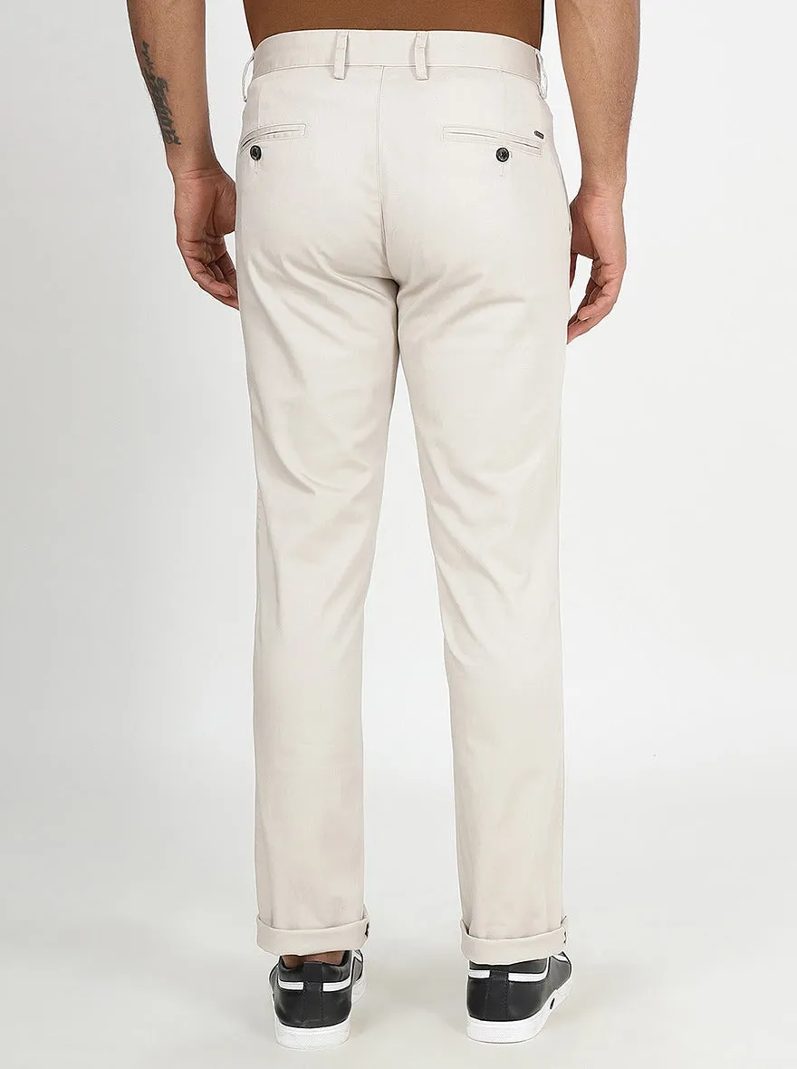 Beige Solid Uno Fit Casual Trouser | JadeBlue