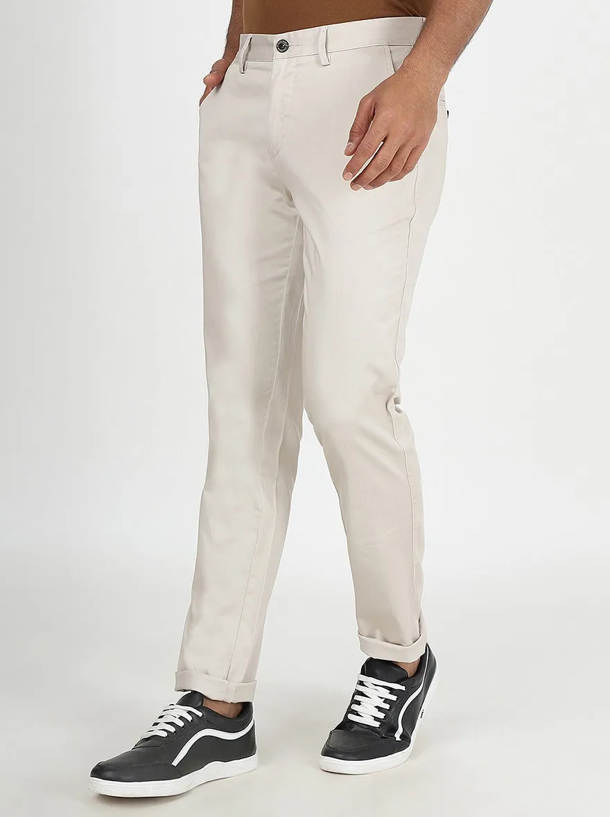 Beige Solid Uno Fit Casual Trouser | JadeBlue