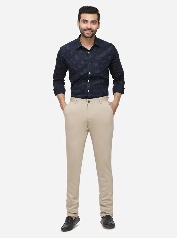 Beige Solid Venice Fit Casual Trouser | JadeBlue