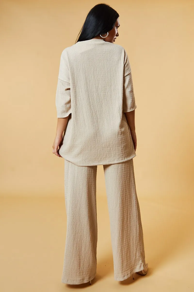 Beige Textured Knit Trousers & Oversized Top Co-ord Set - Cecelia