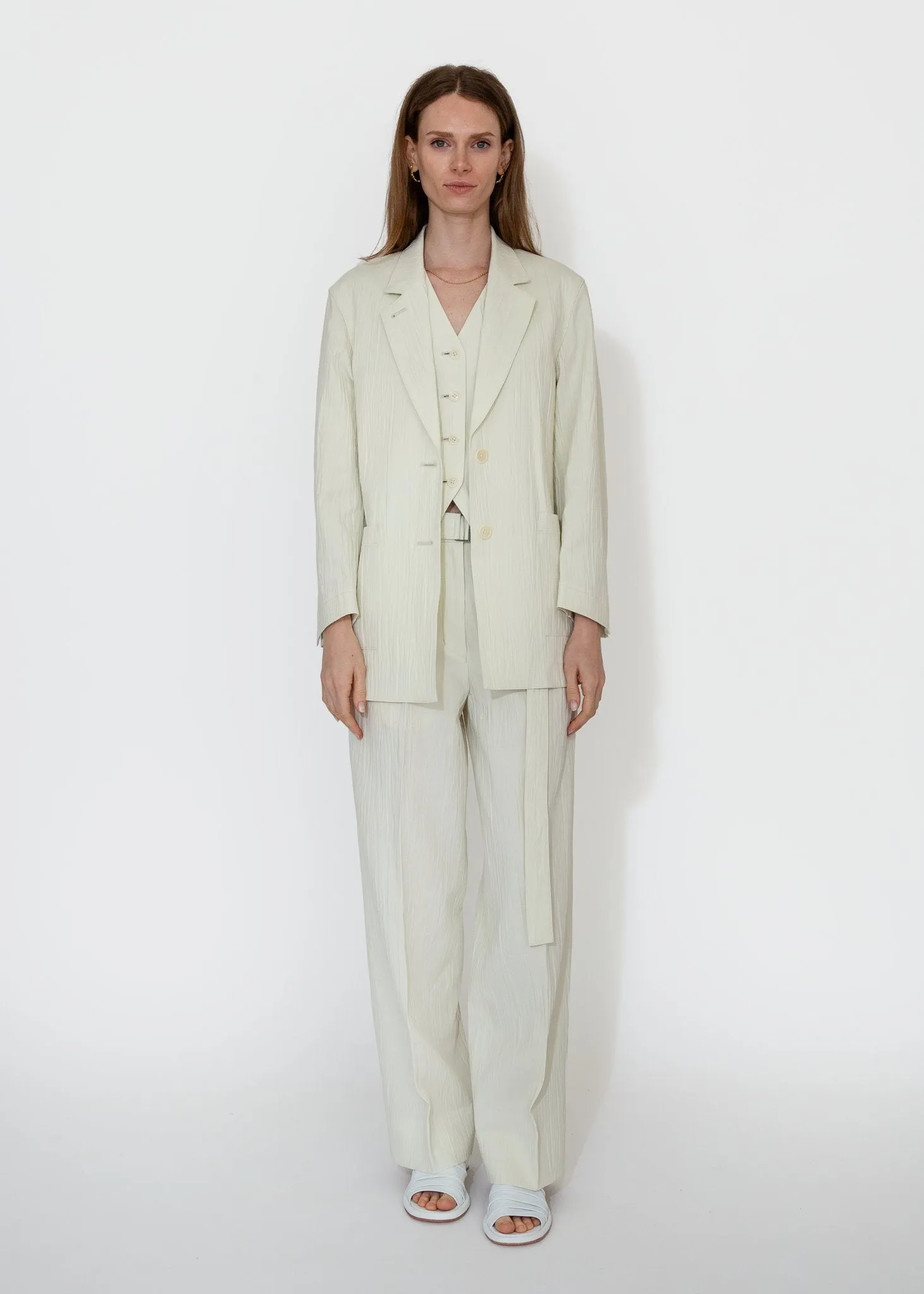 Belted Tucked Trousers in Ivory