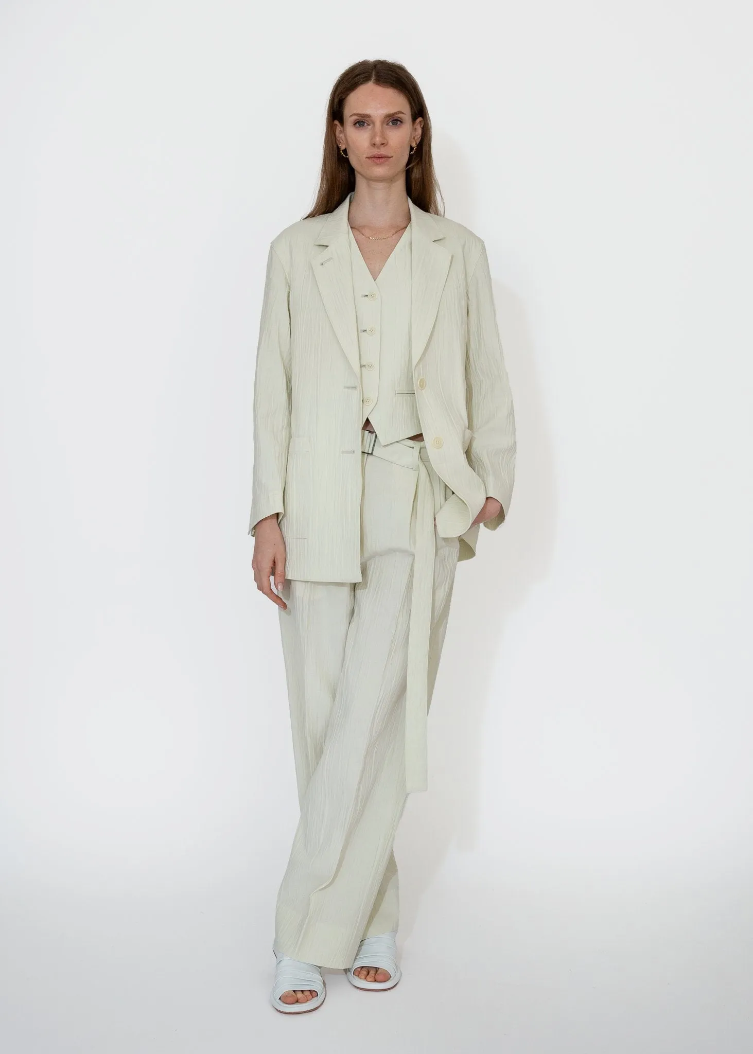 Belted Tucked Trousers in Ivory