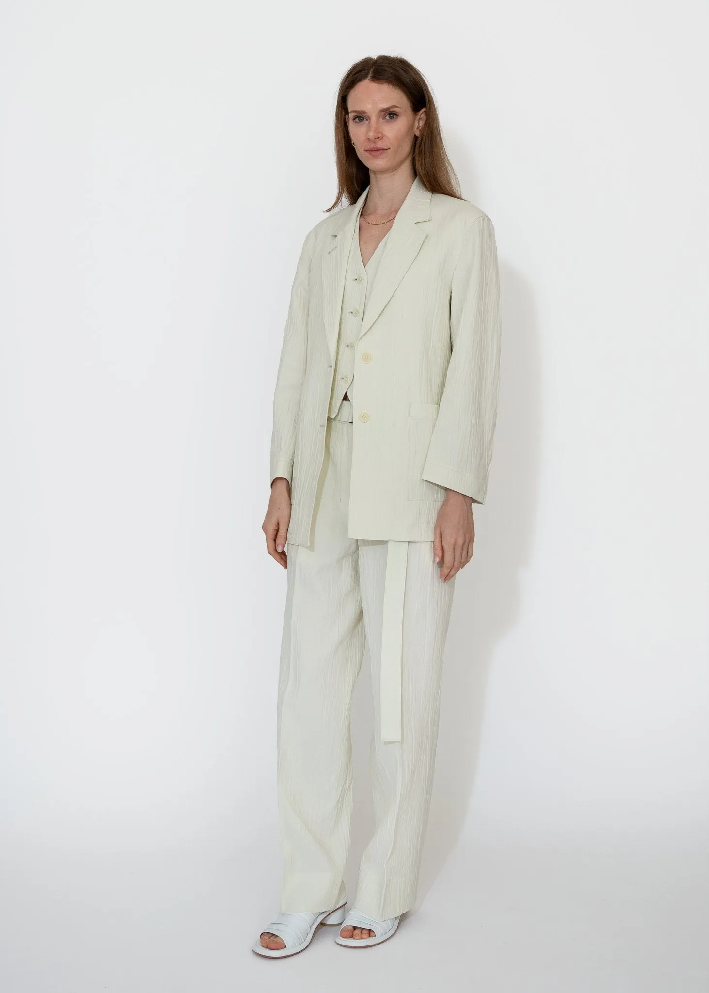 Belted Tucked Trousers in Ivory