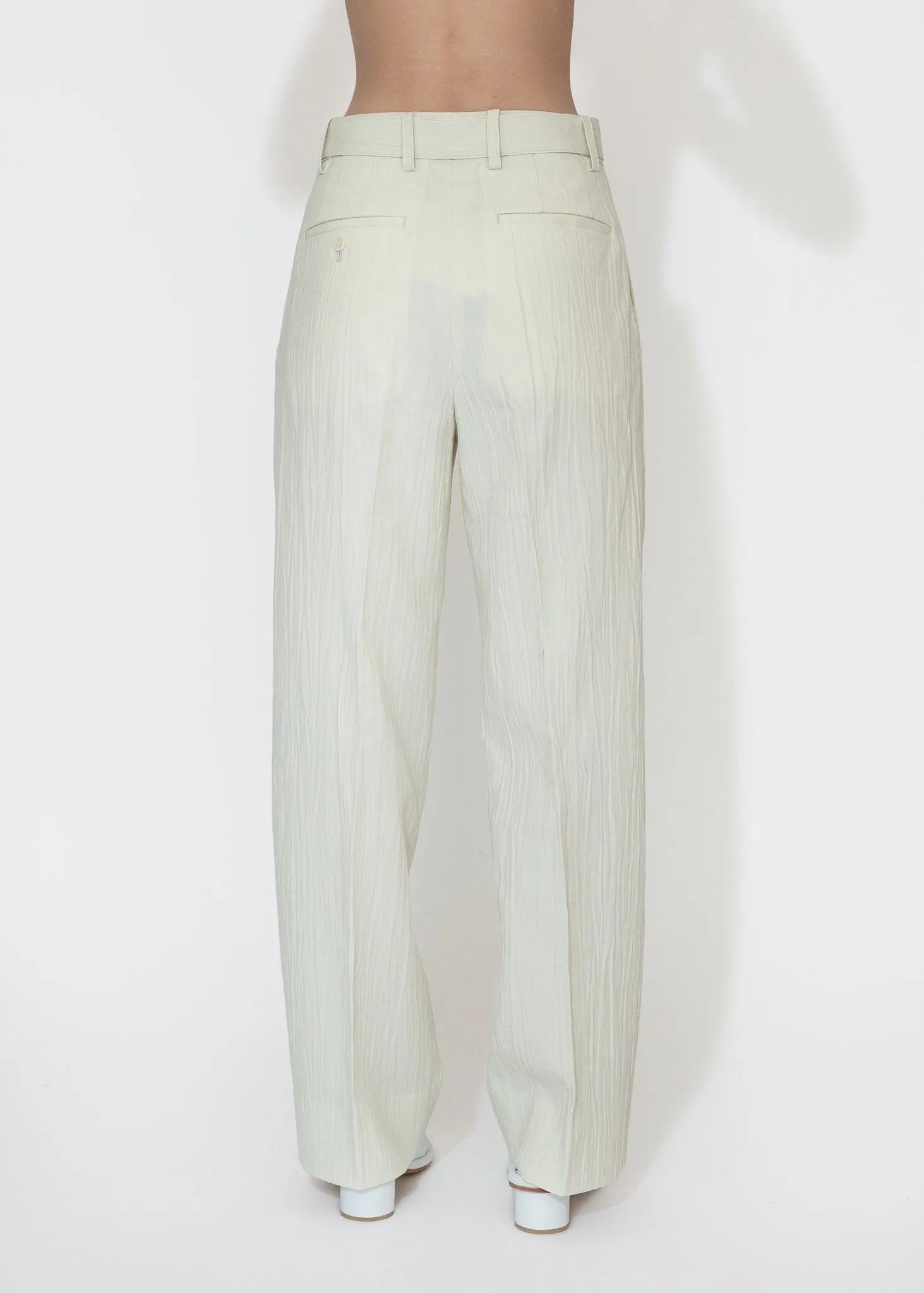 Belted Tucked Trousers in Ivory