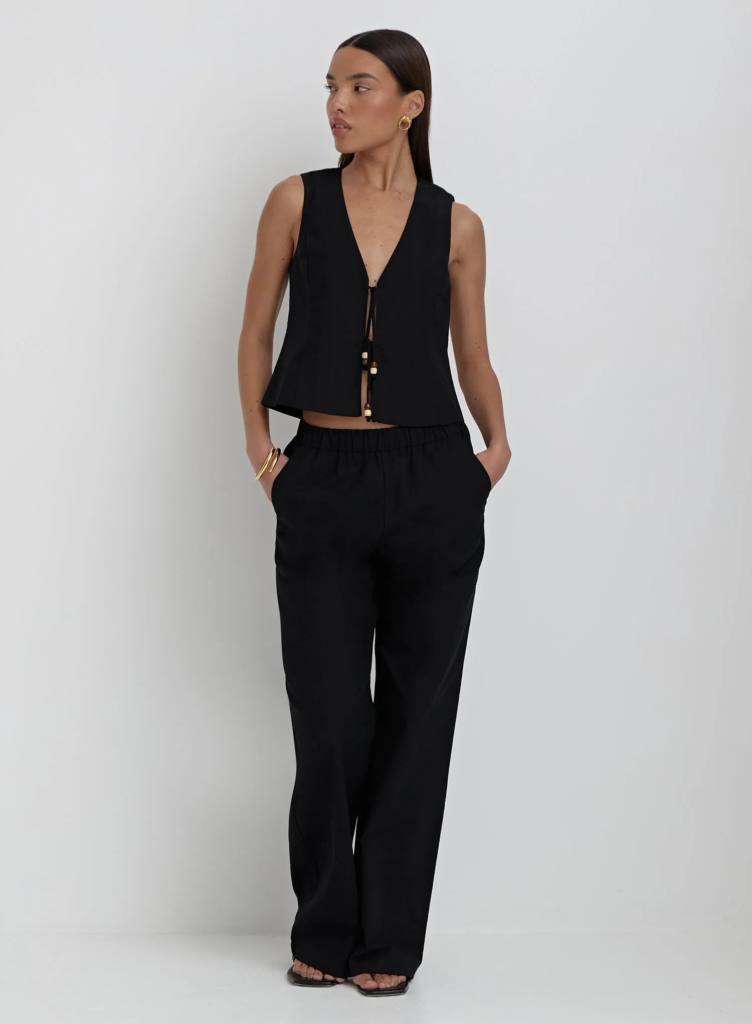 Black Beaded Tie Front Waistcoat- Zella