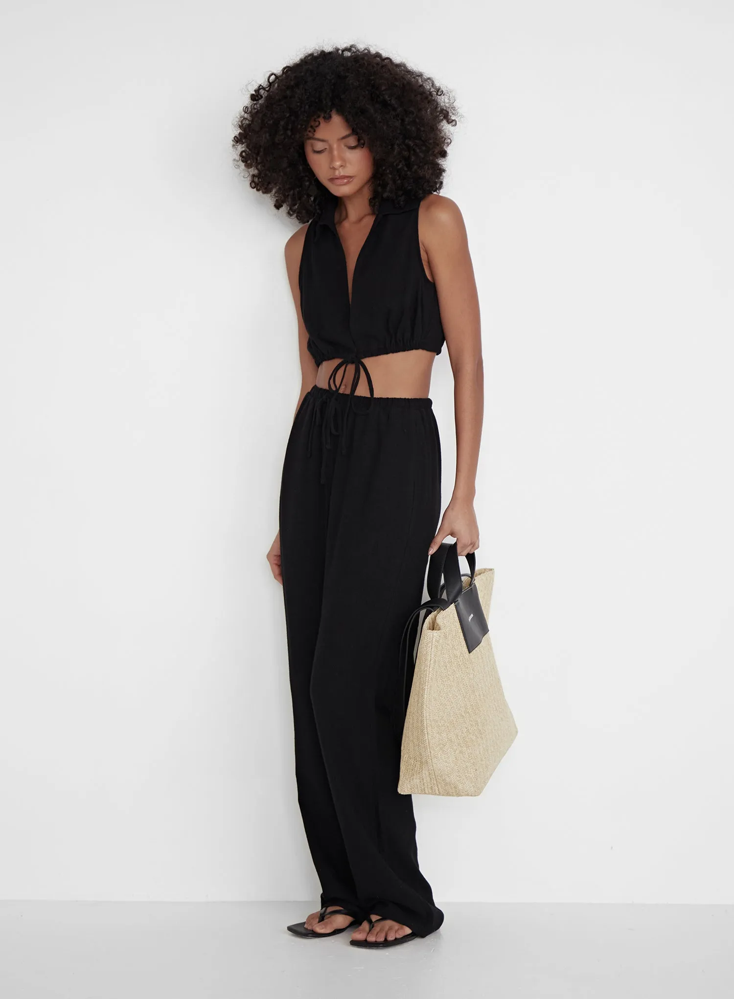 Black Elasticated Waist Relaxed Trouser- Jace