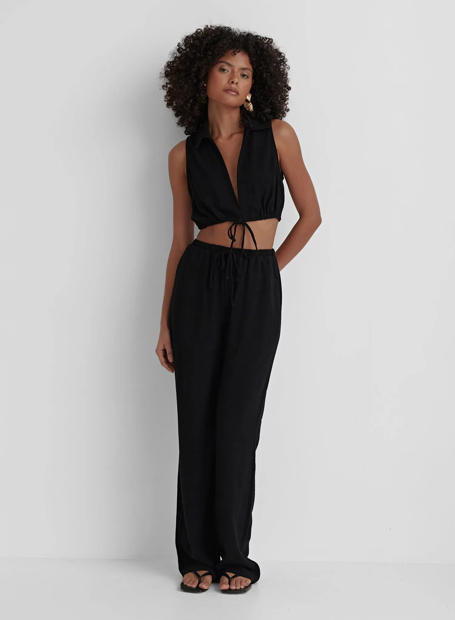 Black Elasticated Waist Relaxed Trouser- Jace