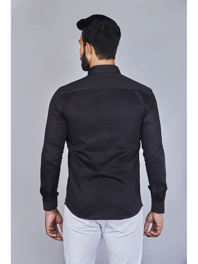 Black Formal Shirt - Black Solid Satin Formal Men Shirt